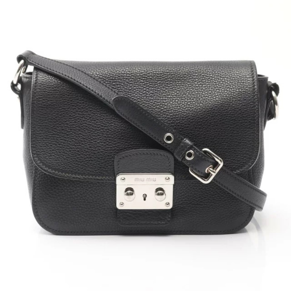 Miu Miu black goatskin leather crossbody bag silvertone pushlock